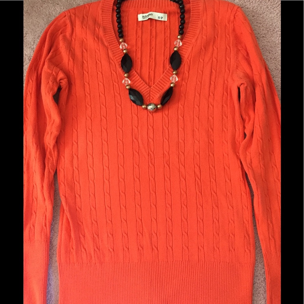 Bright orange cable sweater long sleeve